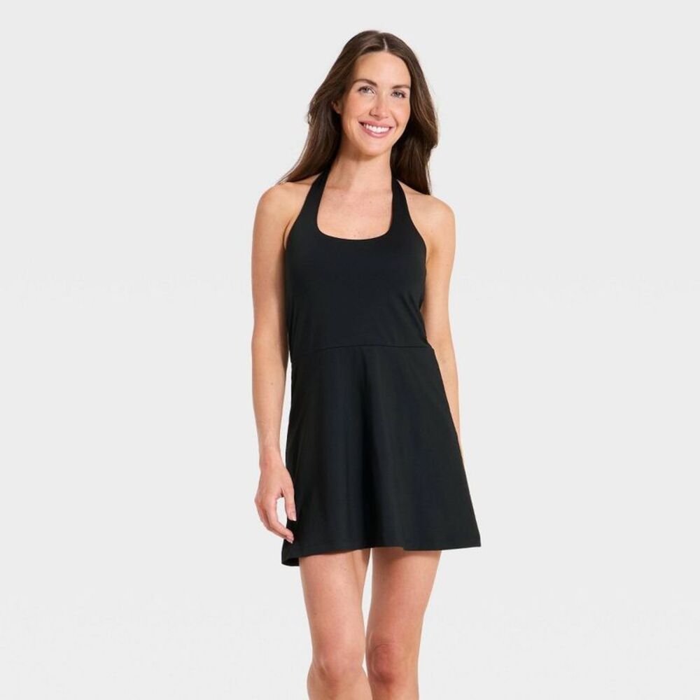 Women's Knit High Neck Halter Active Dress - All In Motion Black XXL
